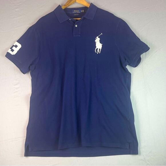 Polo Ralph Lauren Big Pony Polo Shirt Mens XXL Navy Blue Preppy Blokecore Pique - Picture 1 of 10
